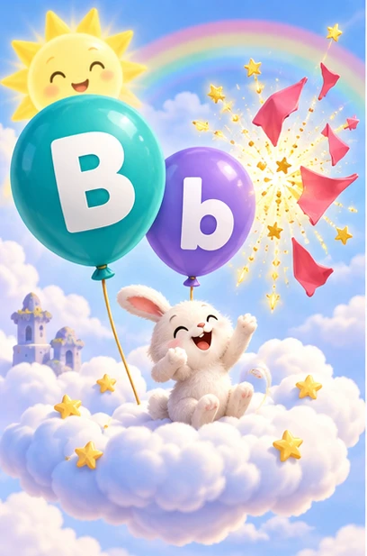 B and b balloons above the clouds