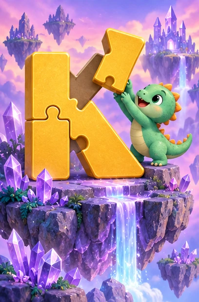 A dragon completes a letter K puzzle