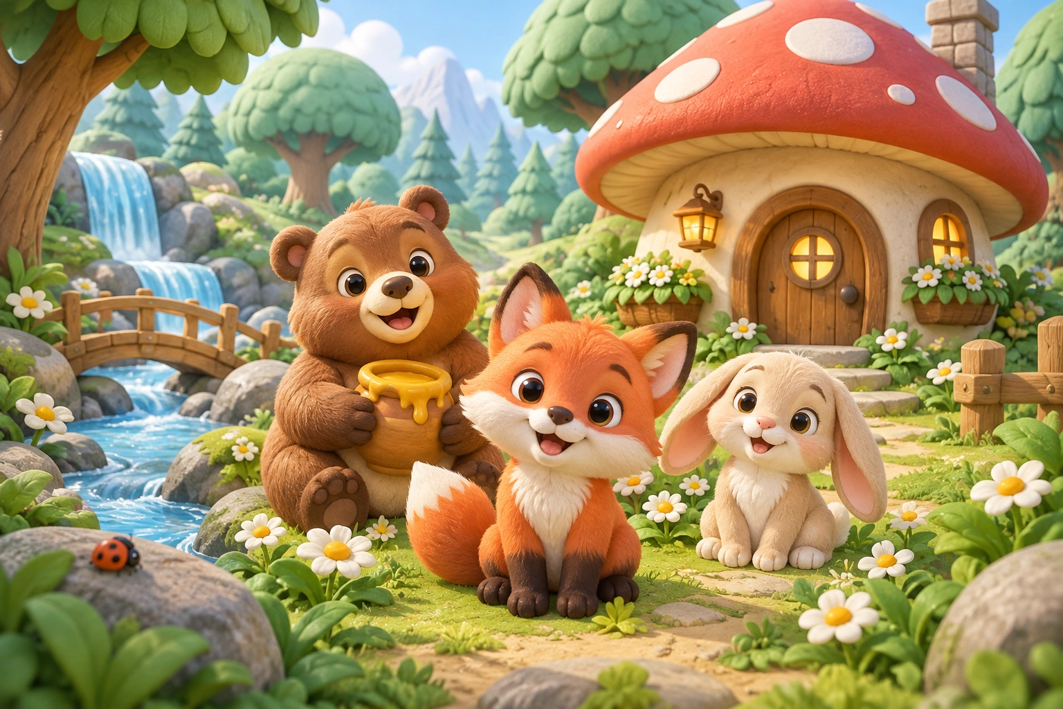 Original Woodland Friends puzzle theme artwork with a cheerful fox